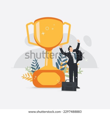 Businessman get award trophy. Best and winner businessman design vector illustration