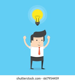 Businessman get a great idea. Business idea concept. Flat cartoon style. Vector illustration.