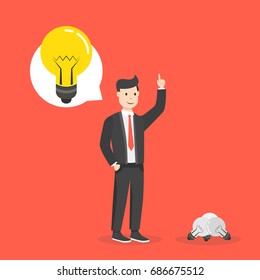 Businessman get a great idea. Business idea concept. Flat cartoon style. Vector illustration.