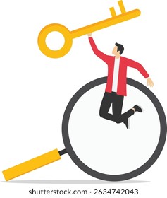 Businessman get a guidance to put a key in its place as an problem solution. Business concept vector illustration. stock illustration

