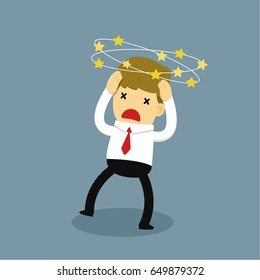 Businessman get headache. Vector illustration. Business concept.