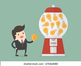 Businessman Get Idea From Candy Machine. Business Concept Illustration.