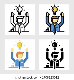 Businessman get idea icon vector design in filled, thin line, outline and flat style.