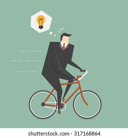 Businessman Get Idea While Cycling. Business concept cartoon illustration 