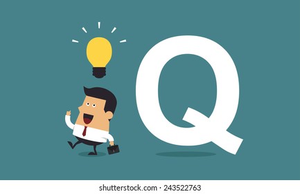 Businessman get the idea with the word "Q", Business concept