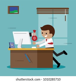 businessman get money from computer