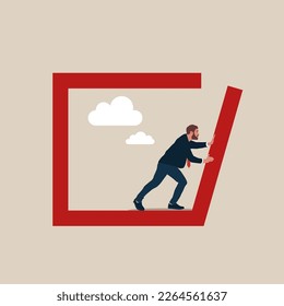 Businessman get out of square thinking. Grow and provide new opportunities. Modern vector illustration in flat style