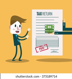 Businessman get paid bill and money return.Tax return concept.  flat design elements. vector illustration