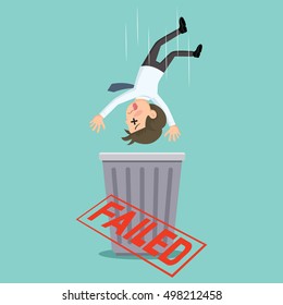 Businessman get throwing to trash bin, fail concept