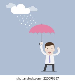 Businessman get umbrella in rainy day - Vector 