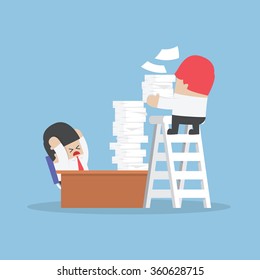 Businessman get a lot of work from his boss, Work hard concept, VECTOR, EPS10