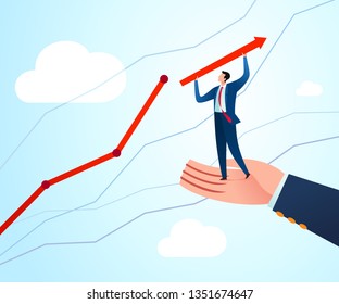 Businessman gets assistance for better business profit. Business concept vector illustration.