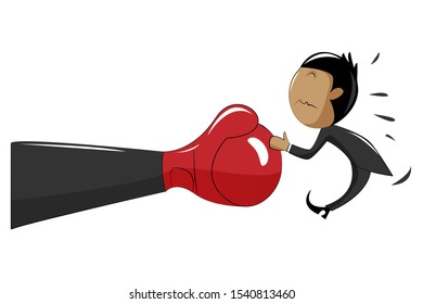 Businessman gets fired from his job by a huge hand in boxing gloves