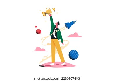 Businessman Gets Startup Achievement Trophy