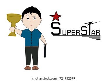 Businessman gets the trophy from good working at his company, Superstar Concept