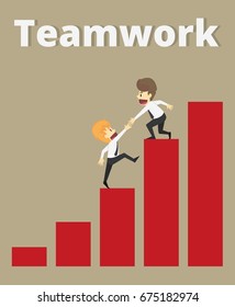 Businessman getting helping workmate,Cross graph finance.Business young cartoon happiness of success concept is man character.View businessman emotions moving include of man person.Vector Illustration