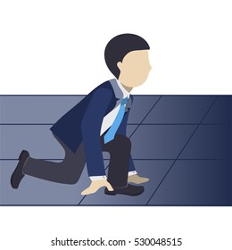 Businessman Getting Ready for a Start on a Running Track