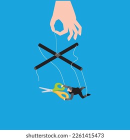 Empresario que se deshace del control tratando de ser el concepto libre 3d de ilustración vectorial isométrica para banner, sitio web, página de inicio, anuncios, plantilla de volante