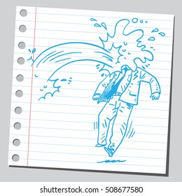 Businessman getting splashed