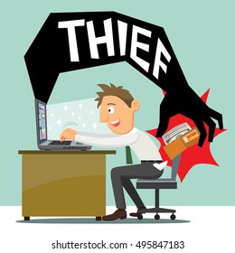 Businessman getting stealing concept of internet steal money, vector illustration cartoon