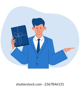 businessman with gift box character flat design.