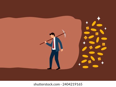 Businessman give up before reaching gold treasure in flat design.