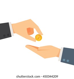 Businessman gives a coin to another businessman concepts vector 