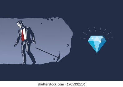 Businessman Gives Up Digging Not Knowing Precious Diamond is Almost Revealed Blue Collar Illustration Concept