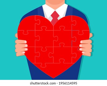 Businessman gives heart. Isolated on background. Vector illustration