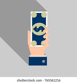 Businessman gives money in flat style with shadow.