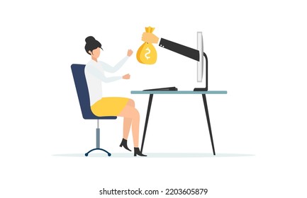 Businessman gives reward online. Vector illustration