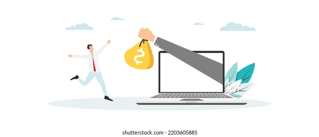Businessman gives reward online. Vector illustration