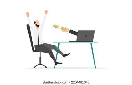 Businessman gives reward online. Vector illustration