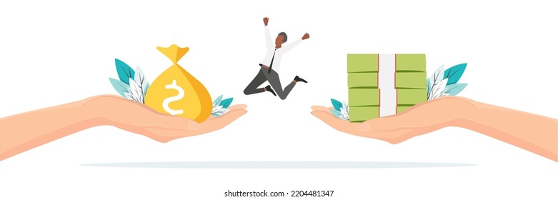 Businessman gives reward online. Vector illustration