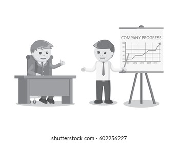 businessman giving company progress presentation black and white color style