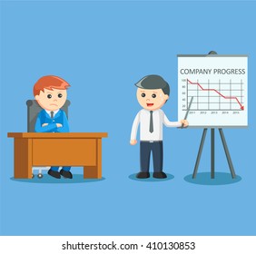 businessman giving decreased progress presentation