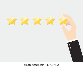 businessman giving five star superior rating. concept of feedback and review