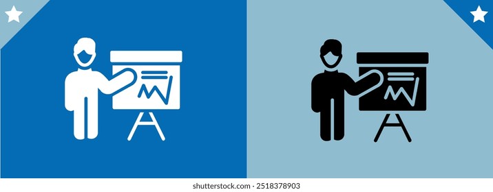 businessman giving a lecture icon vector on white background, businessman giving a lecture trendy filled icons from People collection, businessman giving a lecture simple element illustration