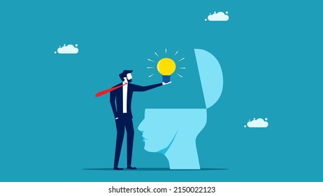 Businessman giving a light bulb. creative ideas. vector illustration