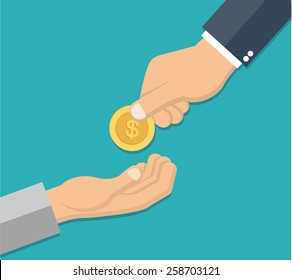 Businessman giving money to beggar