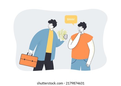 Businessman giving money to bribe man. People making illegal deal flat vector illustration. Bribery and corruption concept for banner, website design or landing web page