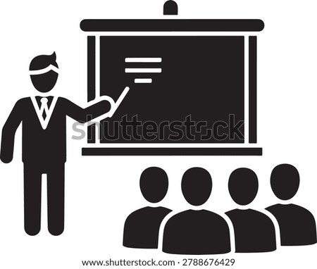 Businessman giving presentation to audience in front of whiteboard education and training concept