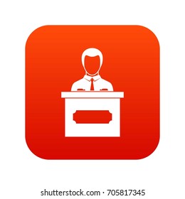 Businessman giving a presentation icon digital red for any design isolated on white vector illustration