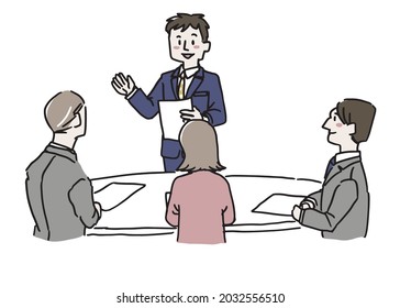 A businessman giving a presentation to multiple people