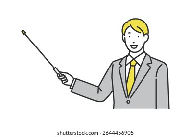 A businessman giving a presentation with a pointer.
