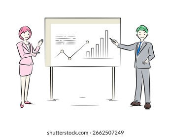 Businessman giving a presentation using a whiteboard | Business illustration series