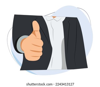 businessman giving thumbs up. inspirational concept. thumb. right thumb. flat vector cartoon illustration of businessman giving thumbs up