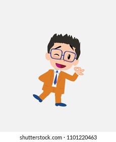 Businessman with glasses doing the OK sign with his hand.