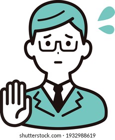 Un hombre de negocios con gafas. Una expresión vergonzosa.