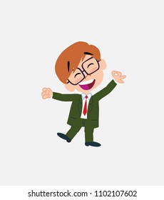 Businessman with glasses exulting in happiness